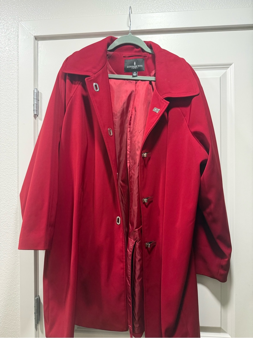 London Fog Vibrant Red Trench Coat with Toggle Closures